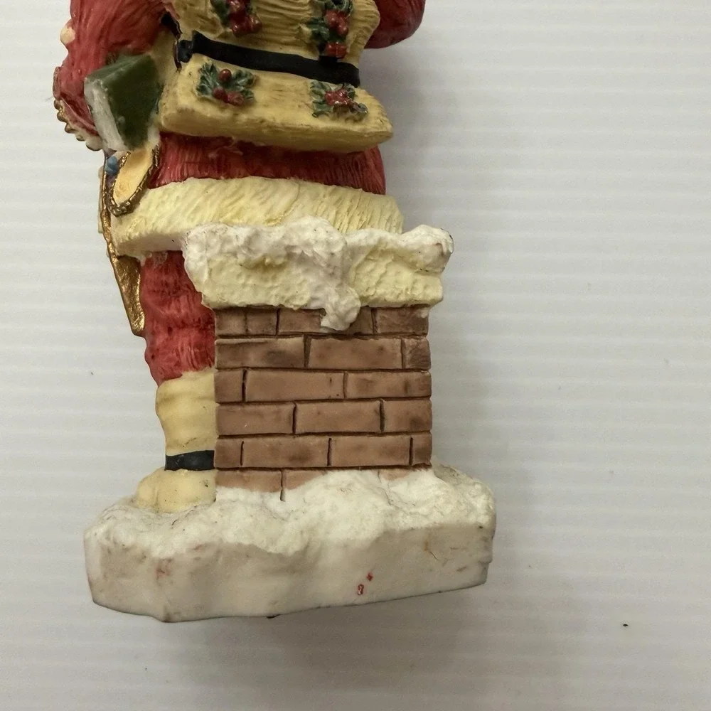 Vintage 1992 Santa By Chimney With Gift Sack Smoking Pipe Resin Figurine